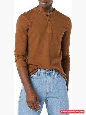 Men's Slim-Fit Long-Sleeve Waffle Henley Shirt, Cotton Blend, Button Front